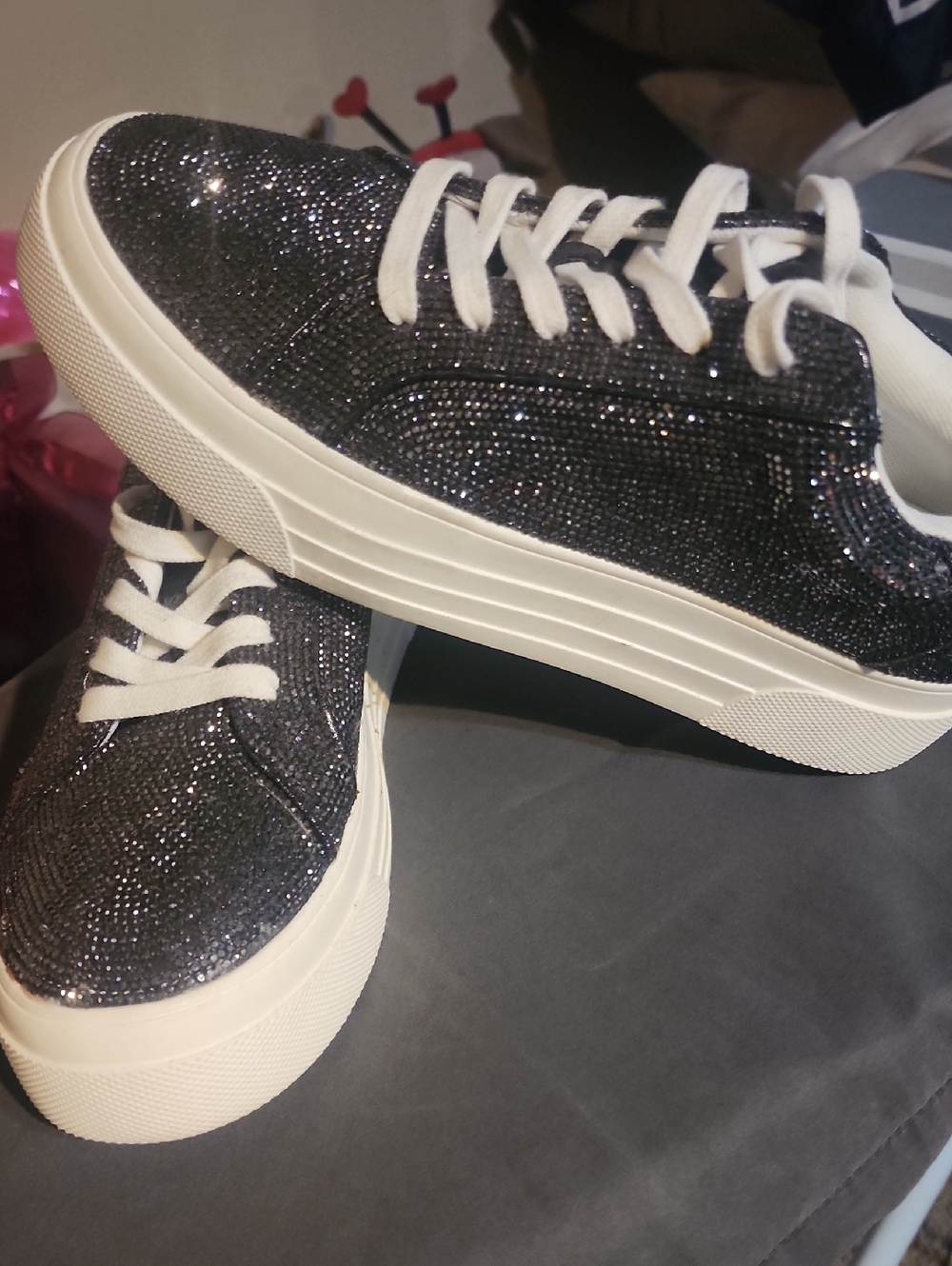 Jessica SIMPSON Womens Black Glitter Platform Sneakers